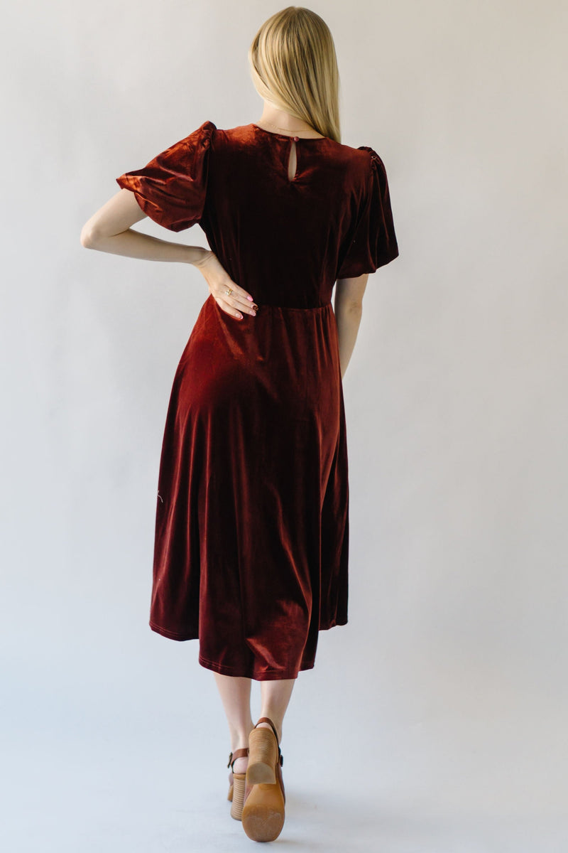 The Tavita Velvet Midi Dress in Rust