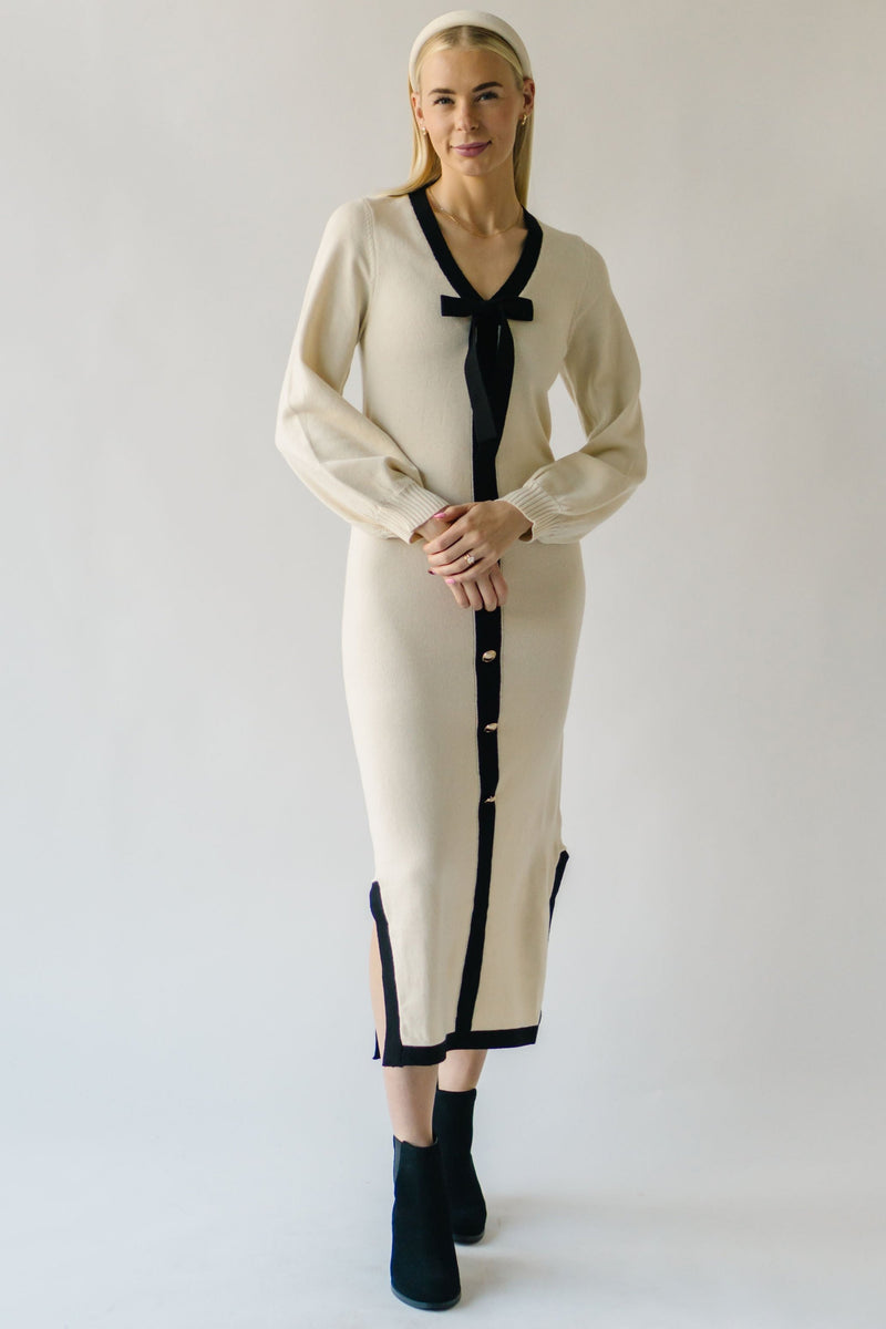 The Klassen Bow Detail Maxi Sweater Dress in Cream