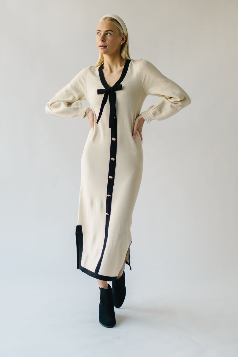 The Klassen Bow Detail Maxi Sweater Dress in Cream