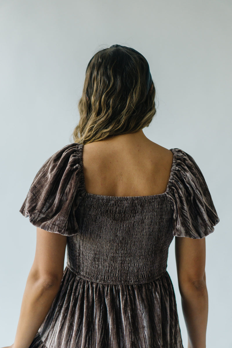 The Wickline Smocked Detail Dress in Taupe Velvet