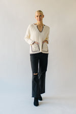 The Garwick V-Neck Stitch Detail Sweater in Ivory