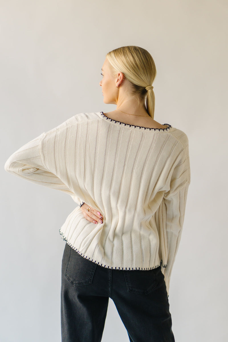 The Garwick V-Neck Stitch Detail Sweater in Ivory