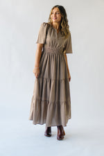 The Elodie Tiered Midi Dress in Tan