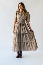 The Elodie Tiered Midi Dress in Tan