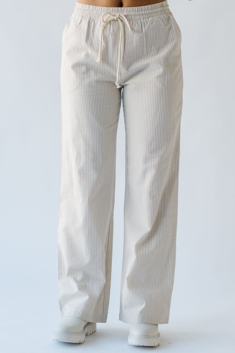 The Wadlow Textured Wide Leg Pant in Oatmeal Stripe