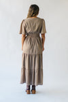 The Elodie Tiered Midi Dress in Tan