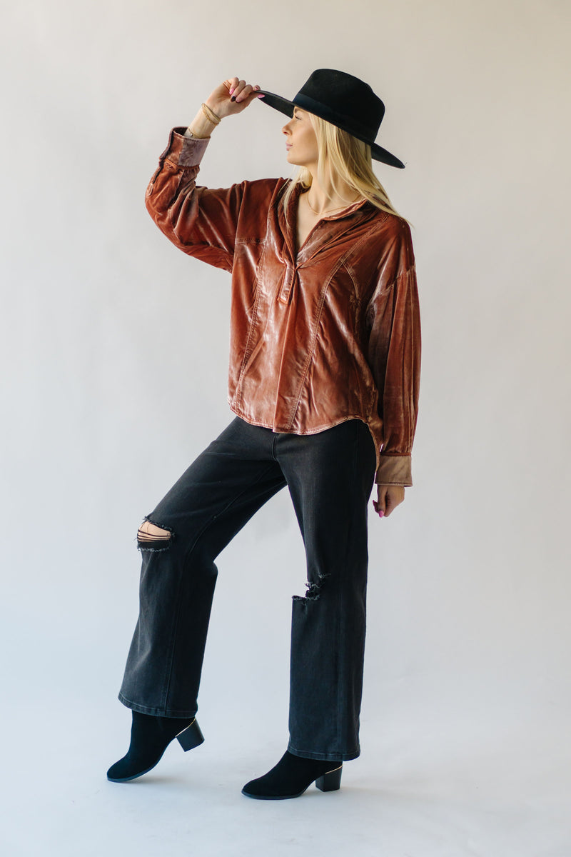 Free People: We The Free Luxy Solid Velvet Shirt in Cedar Wood