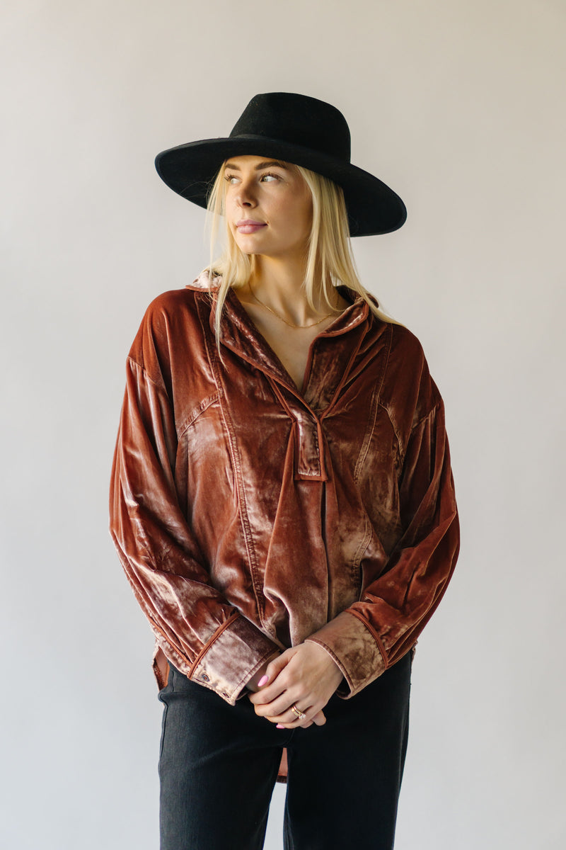 Free People: We The Free Luxy Solid Velvet Shirt in Cedar Wood