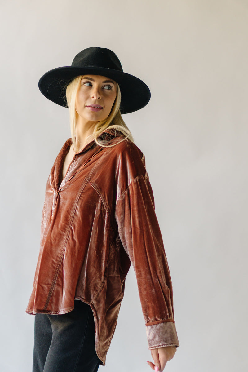 Free People: We The Free Luxy Solid Velvet Shirt in Cedar Wood