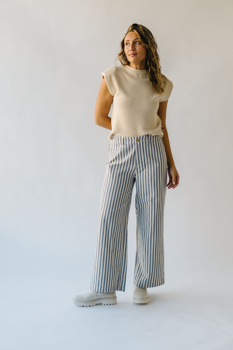 The Moria Striped Wide Leg Pant in Charcoal + Natural