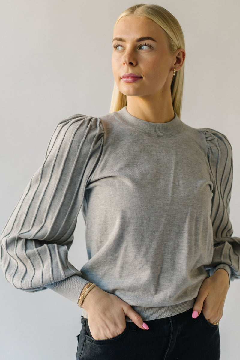 The Hendrickson Pleated Puff Sleeve Sweater in Grey