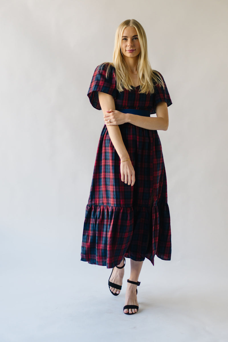 The Rustand Plaid Midi Dress in Red Multi