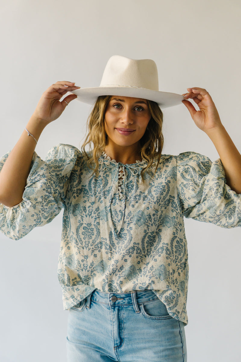 The Harward Floral Puff Sleeve Blouse in Sapphire Blue