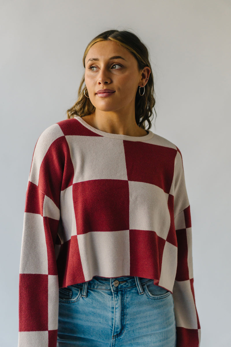 The Salerno Checkered Sweater in Oatmeal + Red