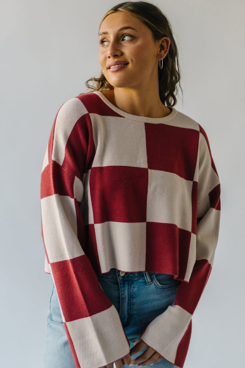 The Salerno Checkered Sweater in Oatmeal + Red