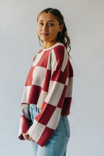 The Salerno Checkered Sweater in Oatmeal + Red