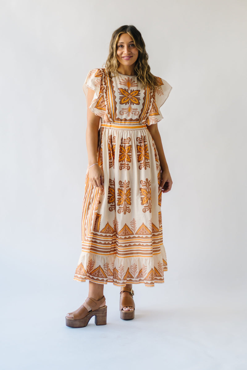 The Komen Patterned Midi Dress in Cream