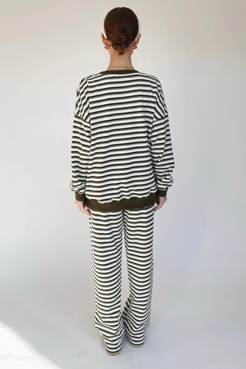 The Abrams Striped Lounge Set in Cream + Green