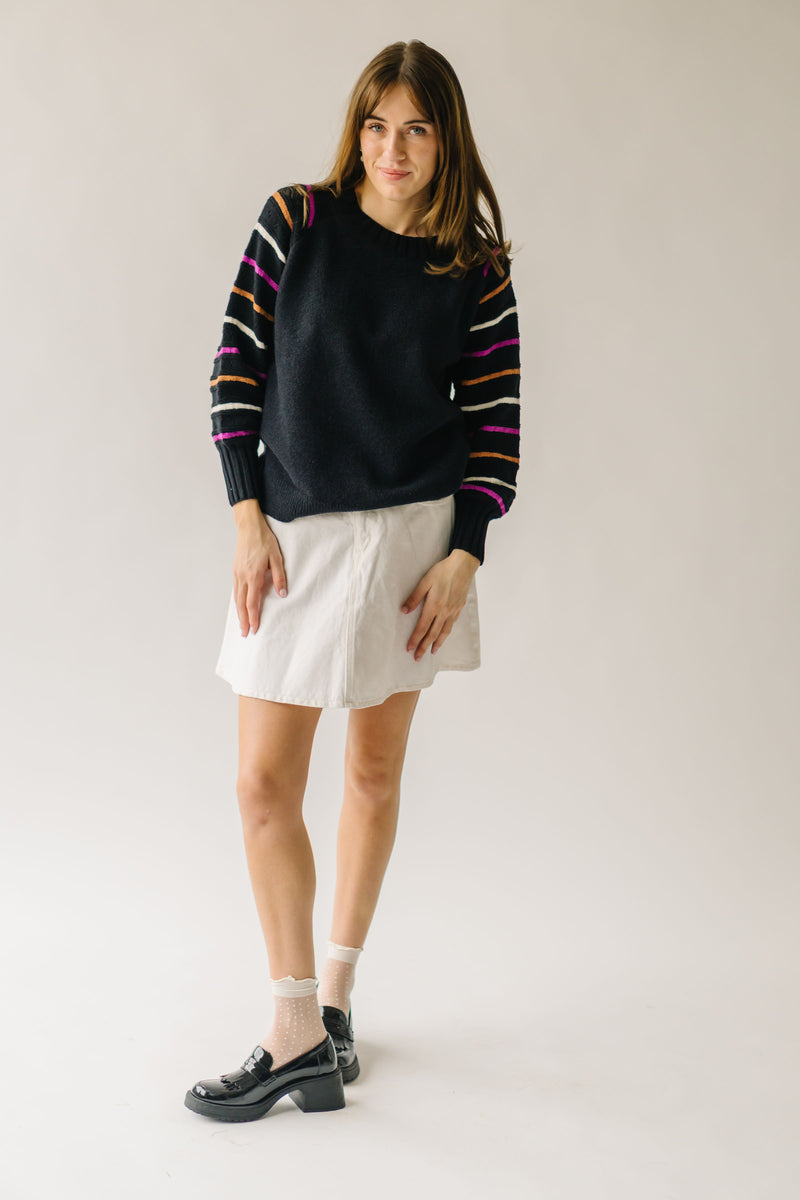 The Dalhart Striped Sleeve Sweater in Black