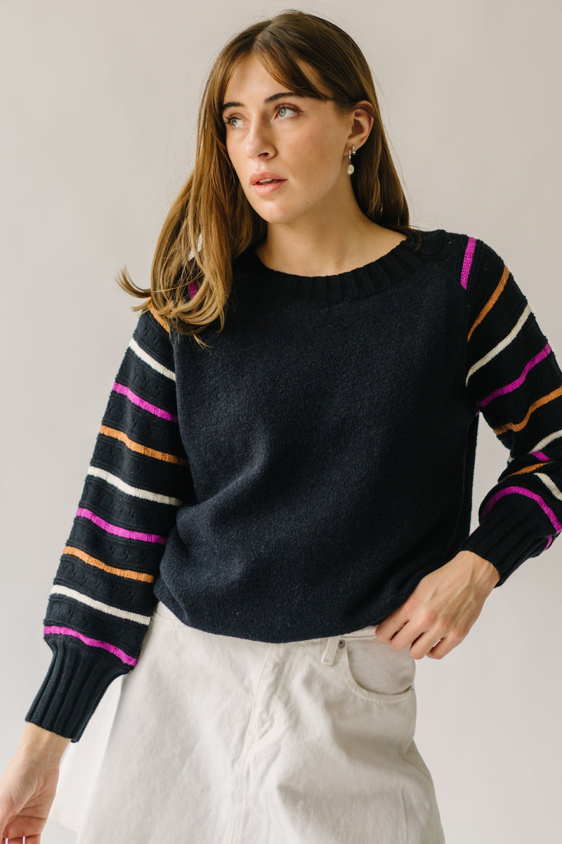 The Dalhart Striped Sleeve Sweater in Black