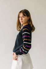 The Dalhart Striped Sleeve Sweater in Black