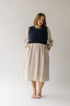 The Demoura Knit Sweater Midi Dress in Navy + Cream