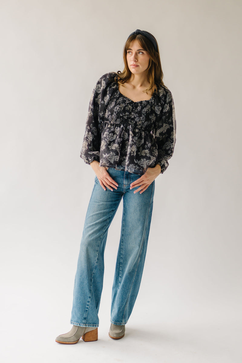 The Kenora Smocked Blouse in Black Floral