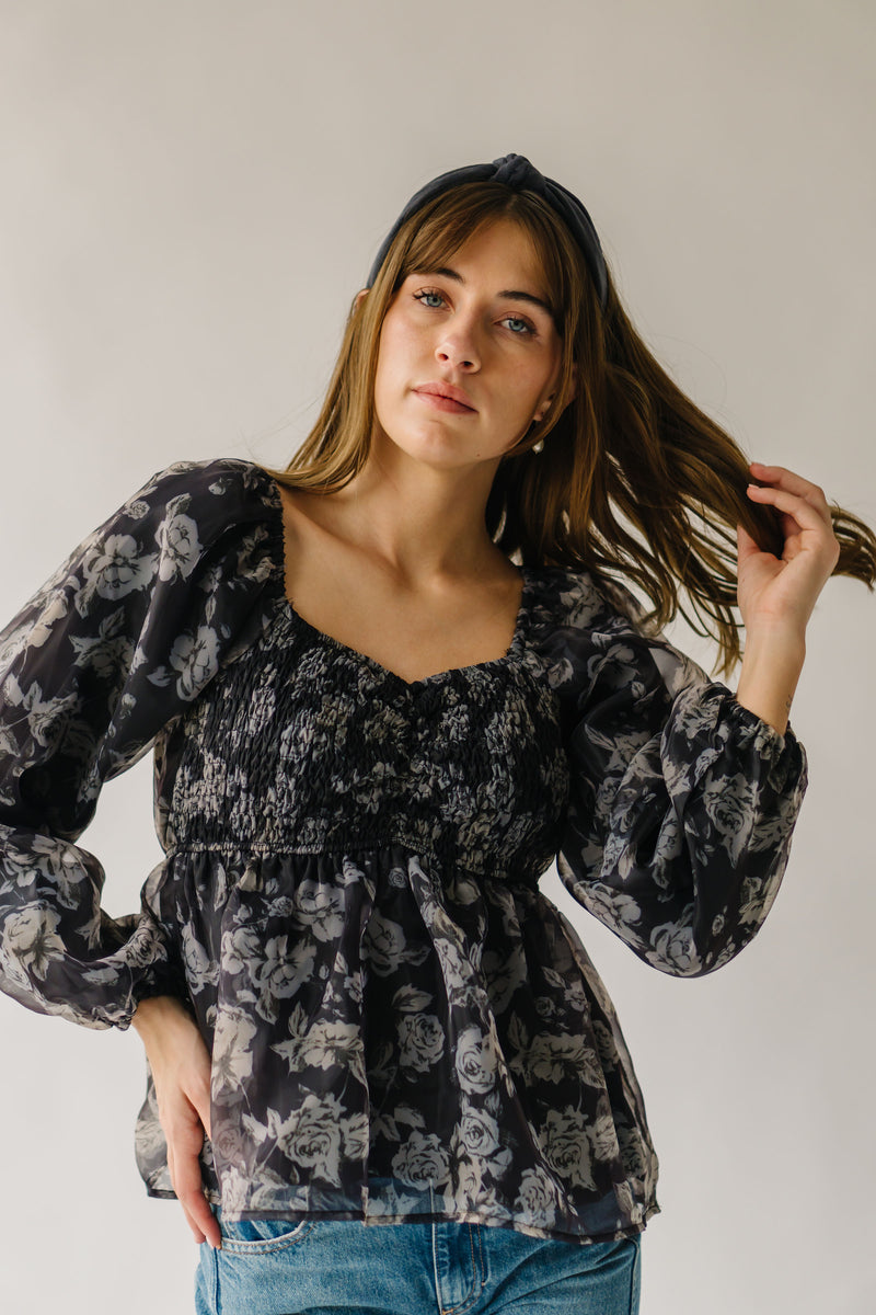 The Kenora Smocked Blouse in Black Floral