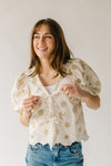 The Eubank Metallic Embroidered Floral Blouse in Beige