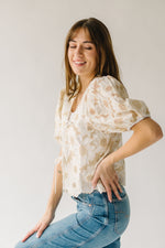 The Eubank Metallic Embroidered Floral Blouse in Beige