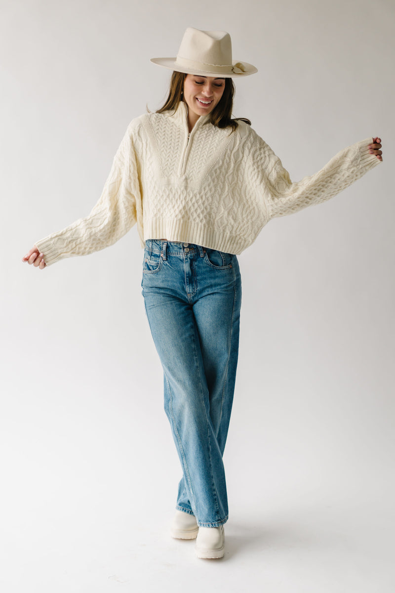 The Rossland Cropped Half Zip Sweater in Cream