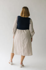 The Demoura Knit Sweater Midi Dress in Navy + Cream