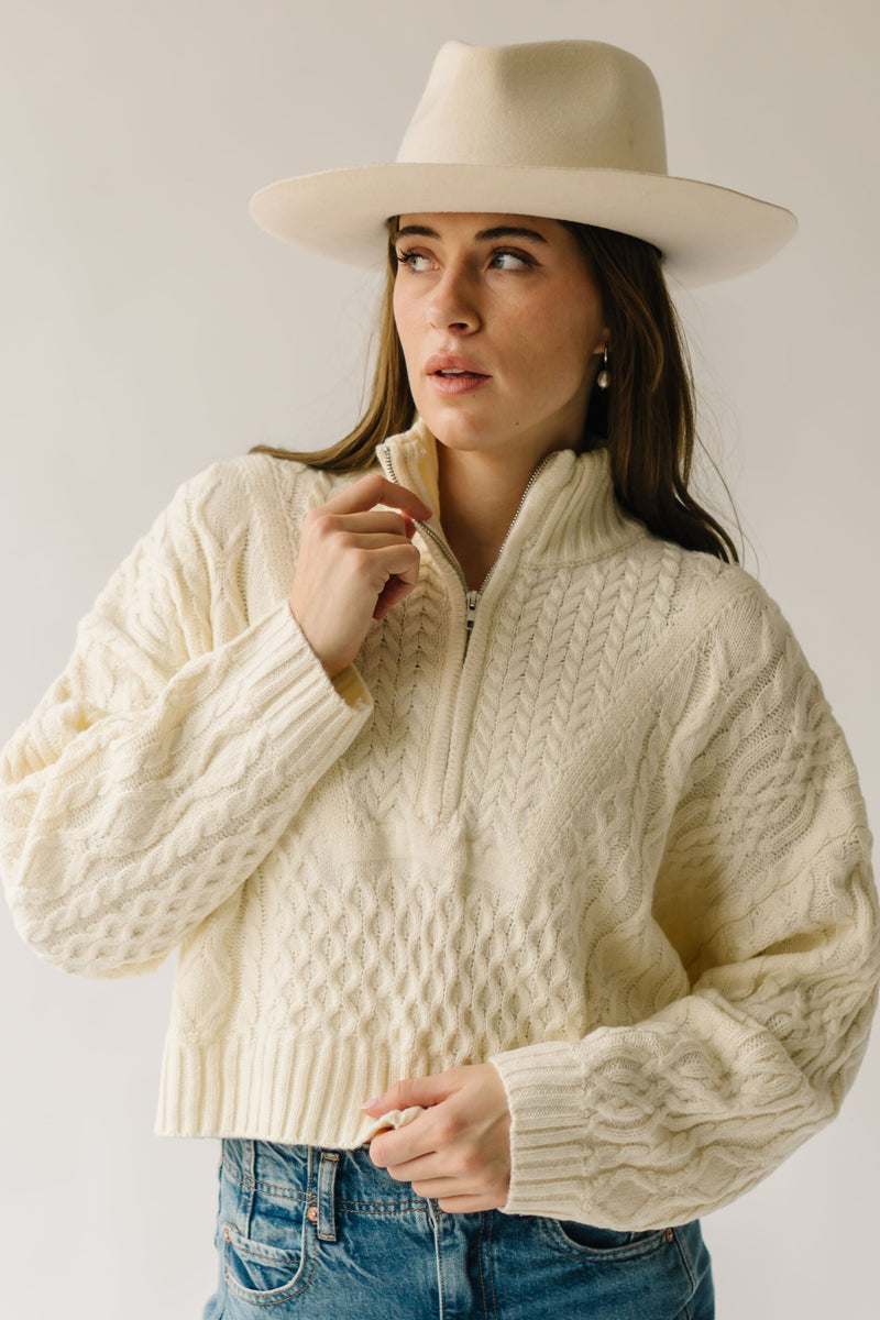 The Rossland Cropped Half Zip Sweater in Cream