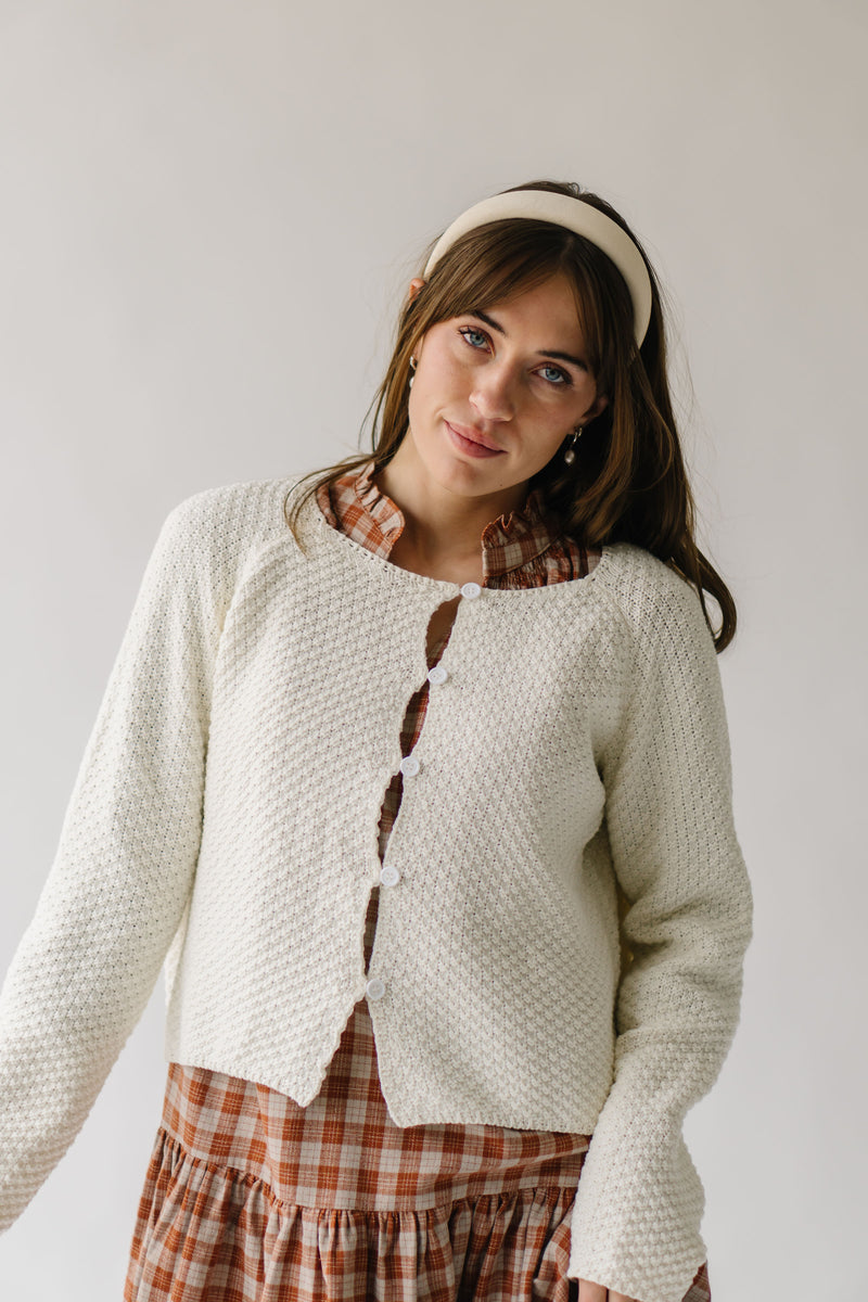 The Moura Textured Button-Up Cardigan in Ivory