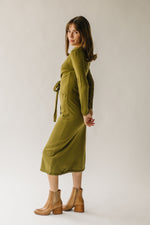 The Boyak Wrap Sweater Midi Dress in Olive