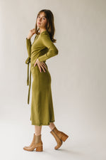 The Boyak Wrap Sweater Midi Dress in Olive