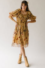 The Govan Embroidered Floral Dress in Camel