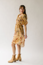 The Govan Embroidered Floral Dress in Camel