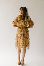 The Govan Embroidered Floral Dress in Camel