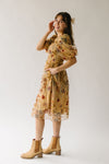 The Govan Embroidered Floral Dress in Camel