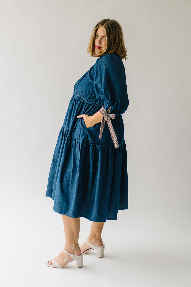 The Zambrano Tiered Tie Detail Dress in Dark Denim