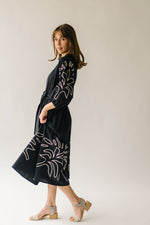 The Vallis Embroidered Midi Dress in Black