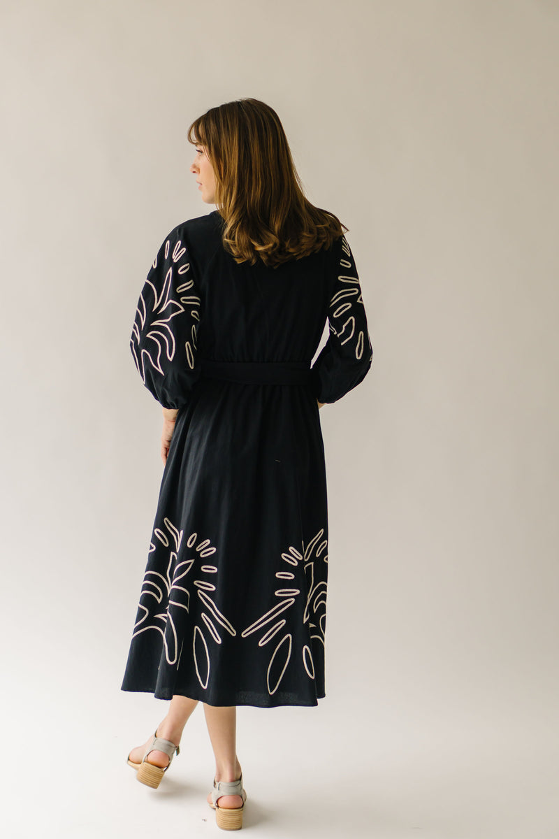 The Vallis Embroidered Midi Dress in Black