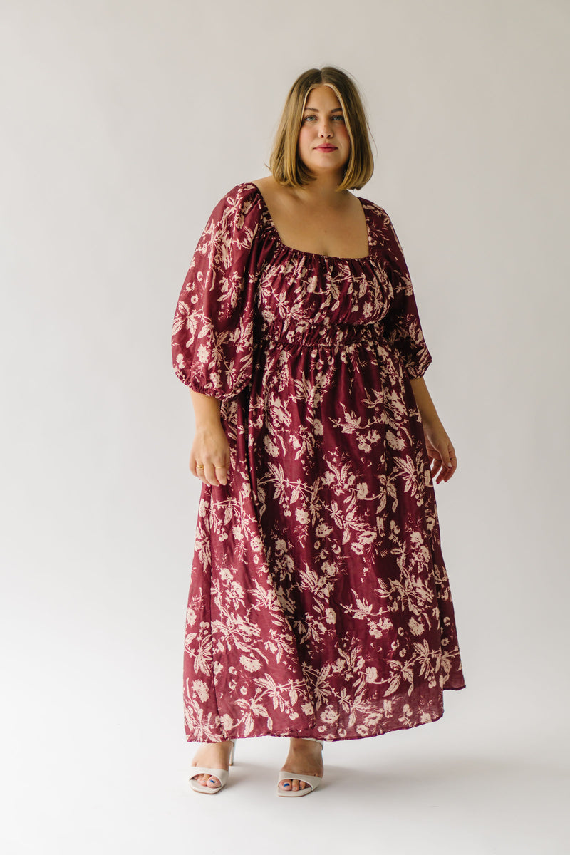 The Warby Textured Floral Maxi Dress in Mahogany