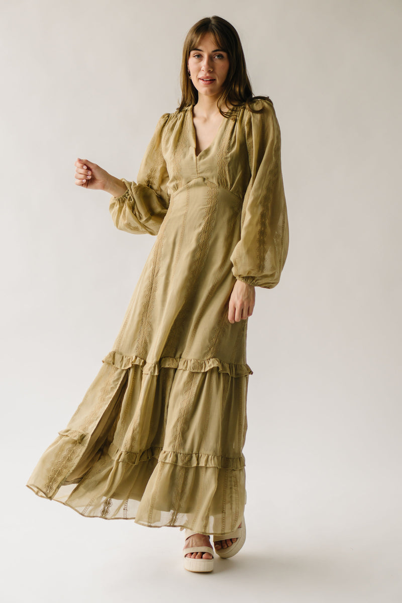 The Estevan V-Neck Maxi Dress in Olive