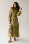 The Estevan V-Neck Maxi Dress in Olive