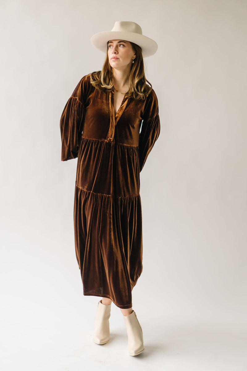 The Matson Velvet Midi Dress in Chocolate