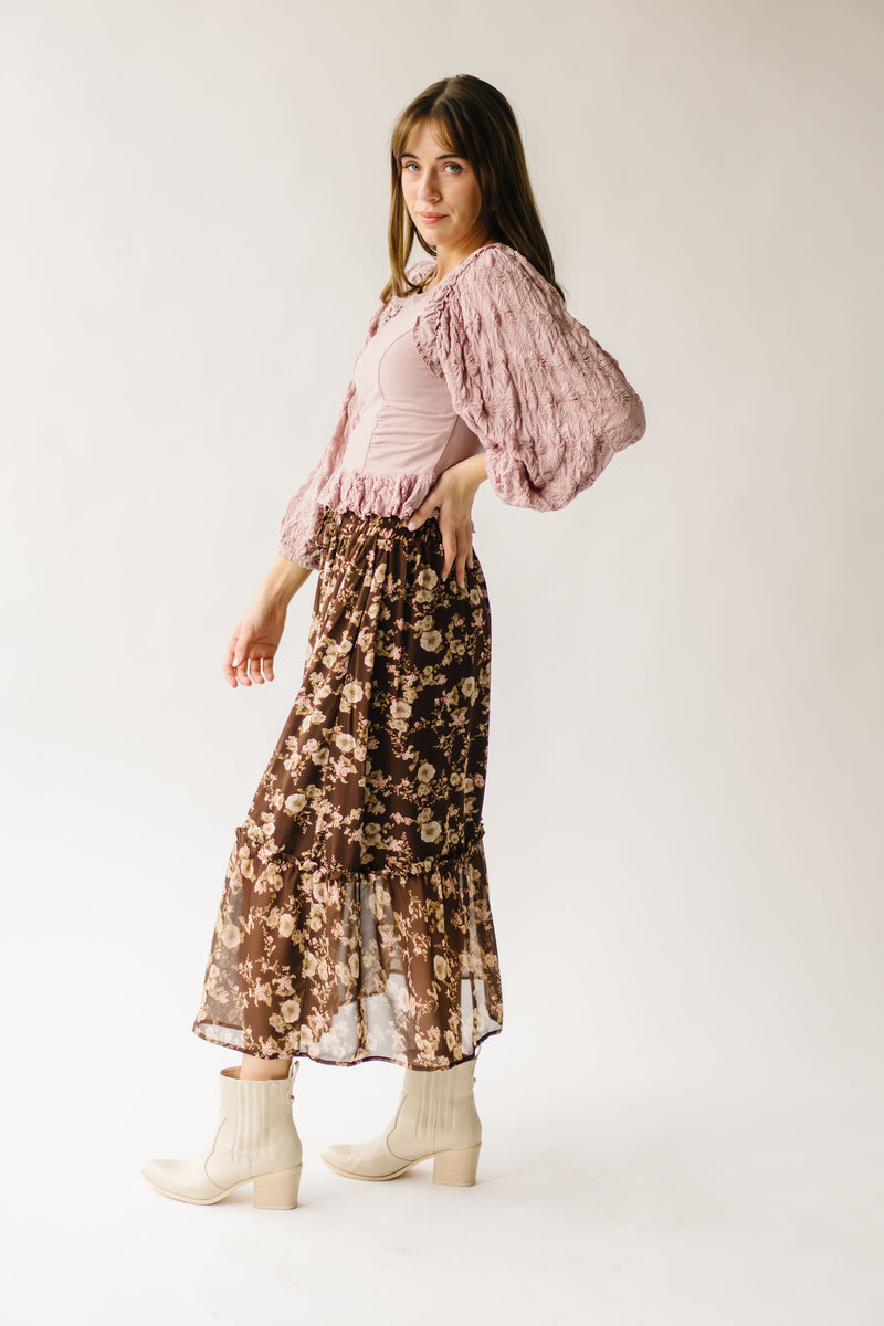 The Mortensen Printed Floral Skirt in Brown Multi