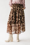 The Mortensen Printed Floral Skirt in Brown Multi