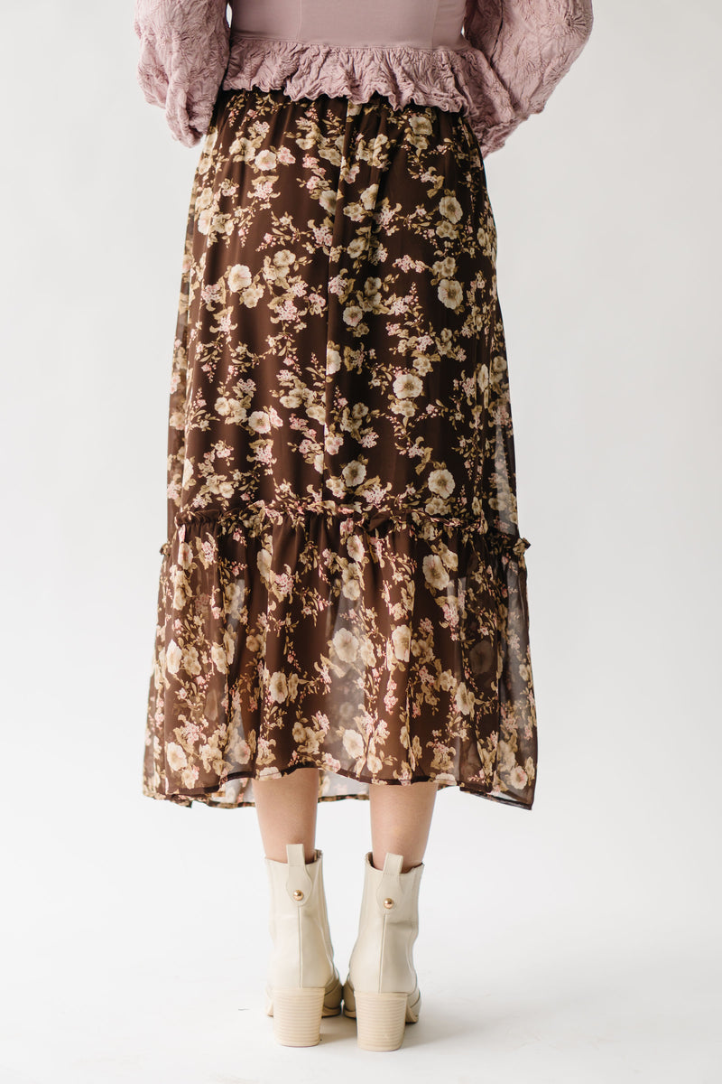 The Mortensen Printed Floral Skirt in Brown Multi